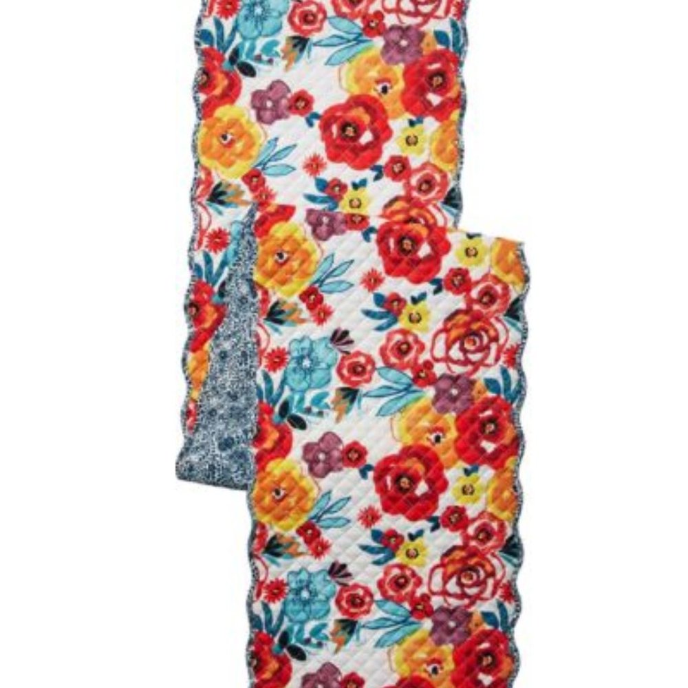PIONEER WOMAN Flea Market Quilted Floral Table Runner Reversible